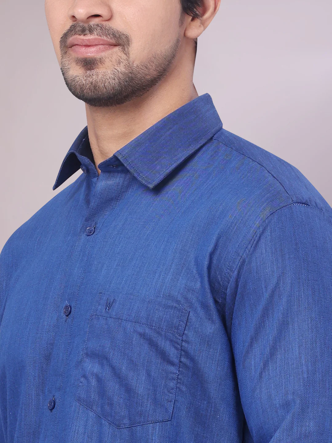 Mens Dark Blue Colour Shirt with Matching Fancy Border Dhoti Combo Lemax - Image 10