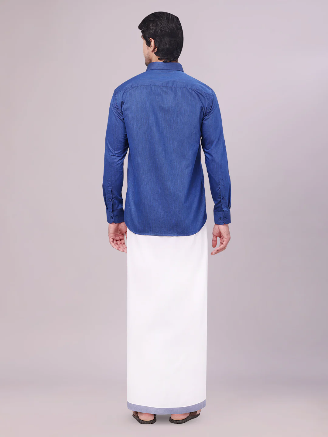 Mens Dark Blue Colour Shirt with Matching Fancy Border Dhoti Combo Lemax - Image 7