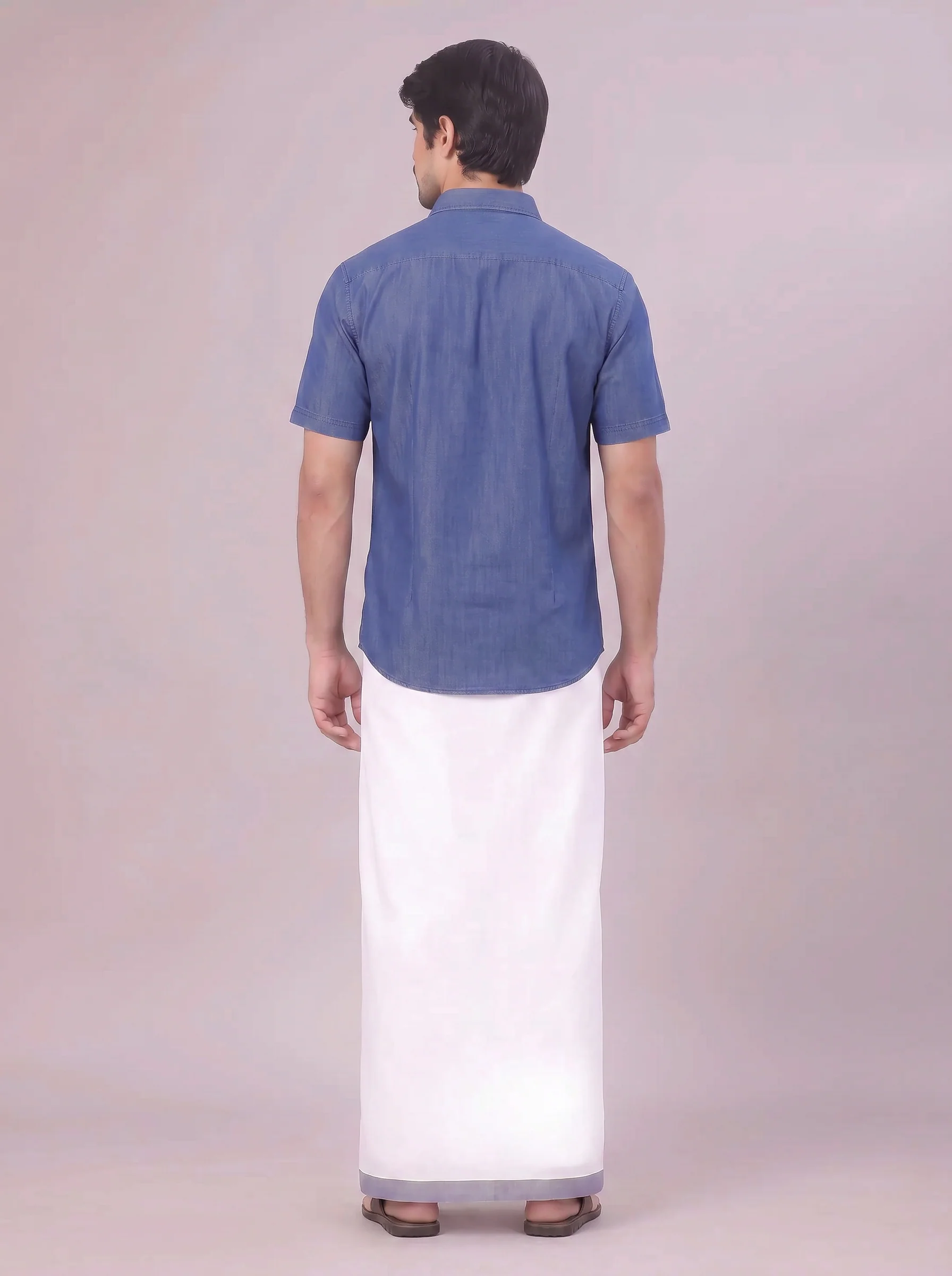 Mens Dark Blue Colour Shirt with Matching Fancy Border Dhoti Combo Lemax - Image 8