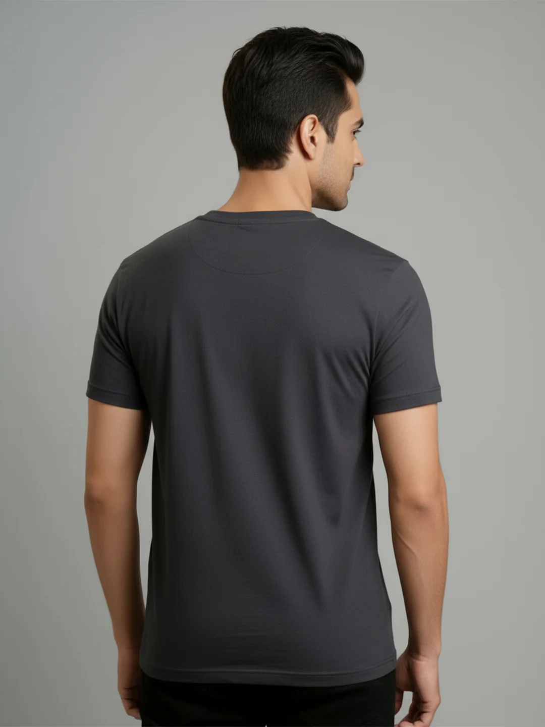 Men's Dark Grey Regular Fit Round Neck T-Shirt Crisper - Image 4