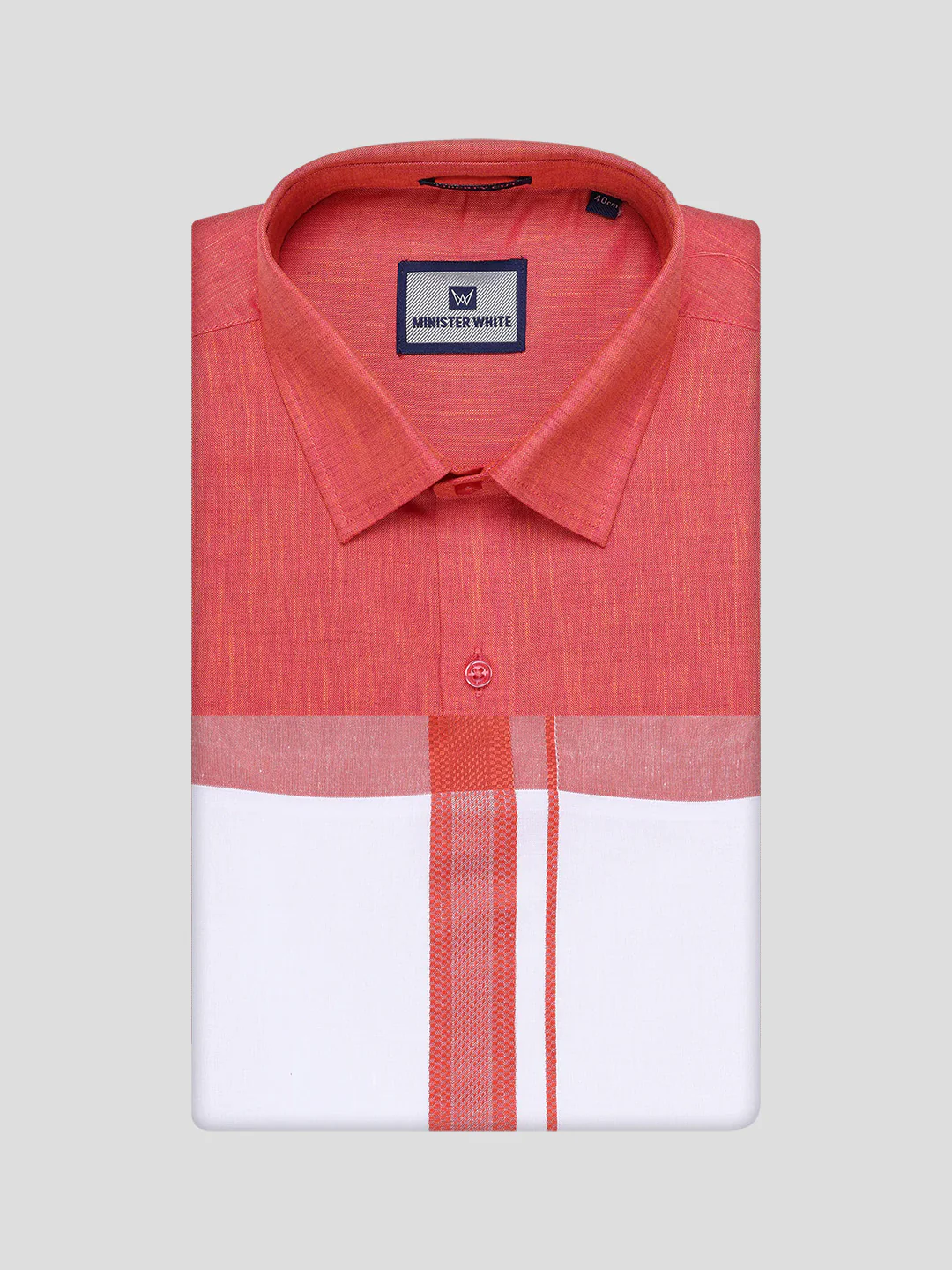 Mens Dark Brick Colour Shirt with Matching Fancy Border Dhoti Combo Lemax - Image 10