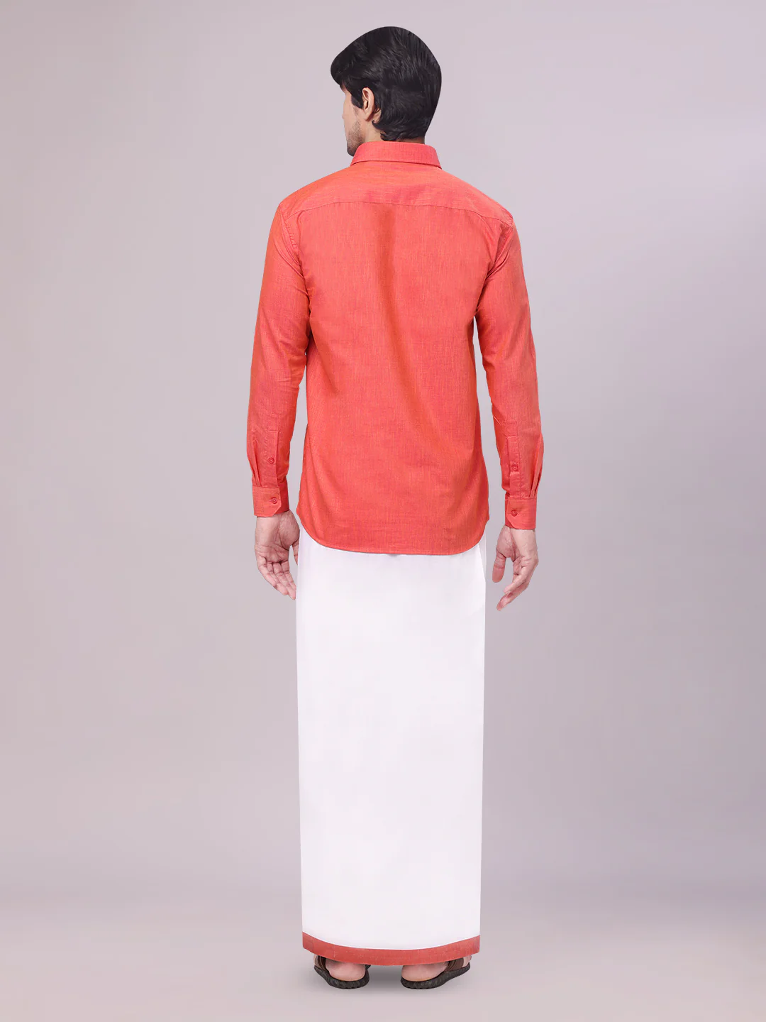 Mens Dark Brick Colour Shirt with Matching Fancy Border Dhoti Combo Lemax - Image 7