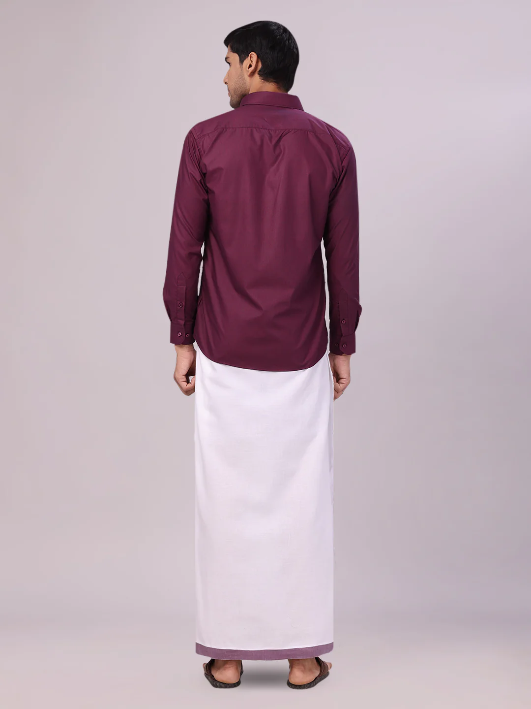 Mens Dark Wine Color Shirt with Matching Border Dhoti Combo Casper - Image 7