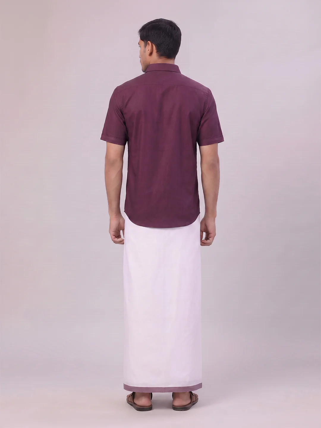Mens Dark Wine Color Shirt with Matching Border Dhoti Combo Casper - Image 8