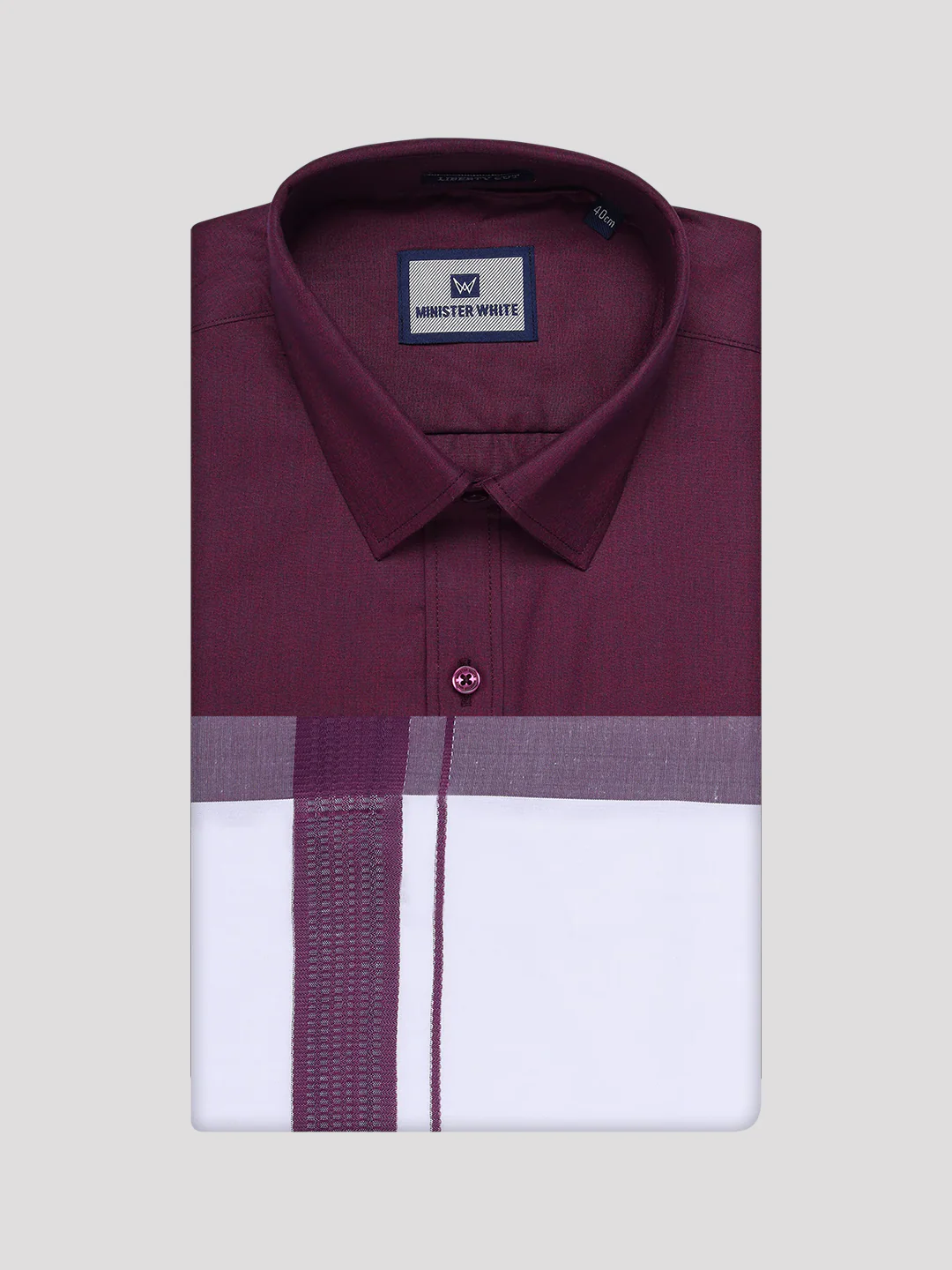 Mens Dark Wine Color Shirt with Matching Border Dhoti Combo Casper - Image 9