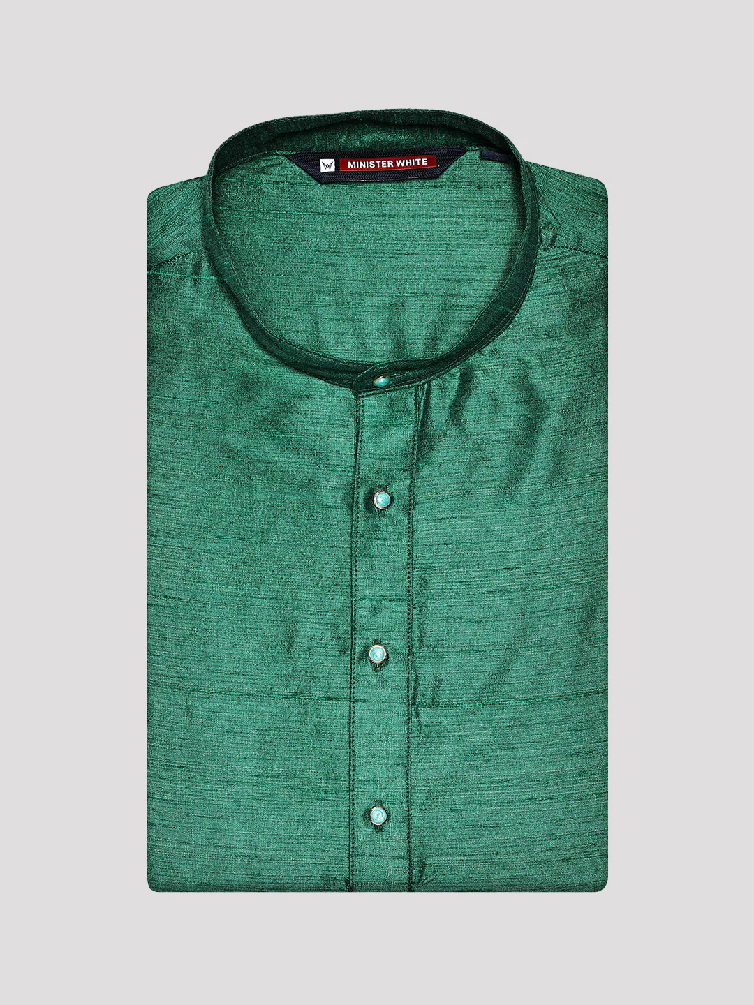 Men's Dupion Satin Emerald Green Mandarin Collar Kurta 11001