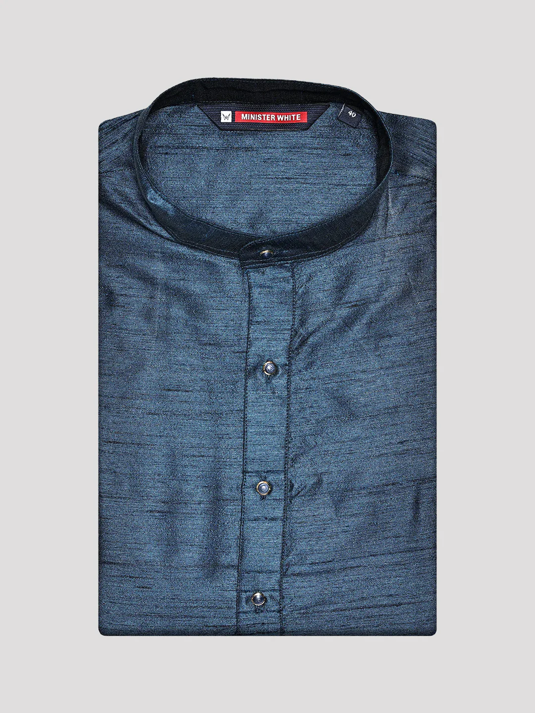 Men's Dupion Satin Navy Blue Mandarin Collar Kurta 11001