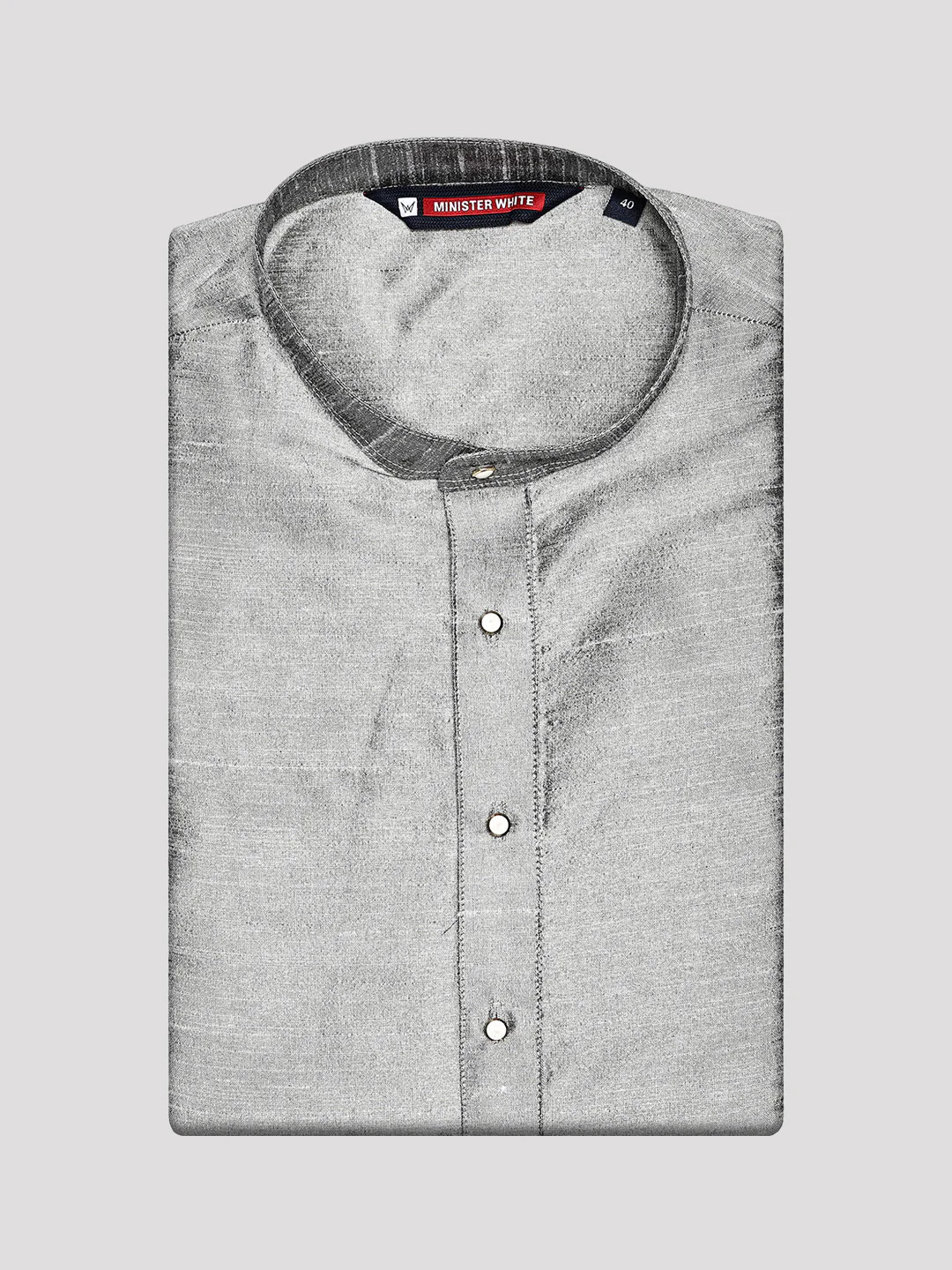Men's Dupion Satin Silver Mandarin Collar Kurta 11001