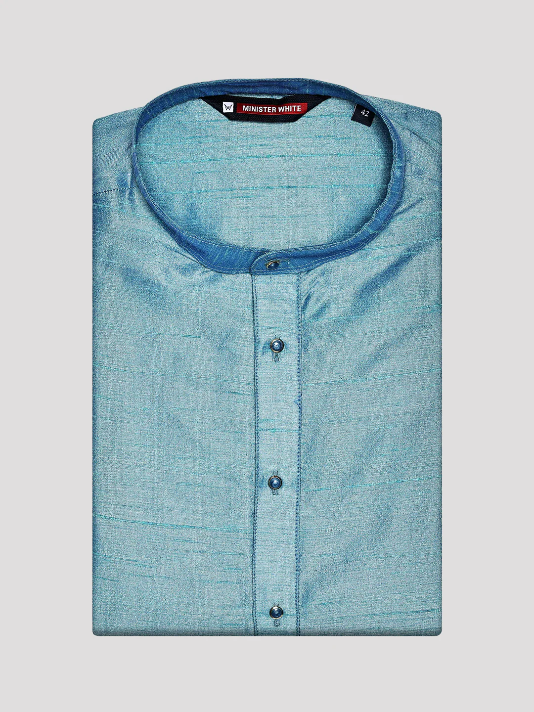 Men's Dupion Satin Sky Blue Mandarin Collar Kurta 11001