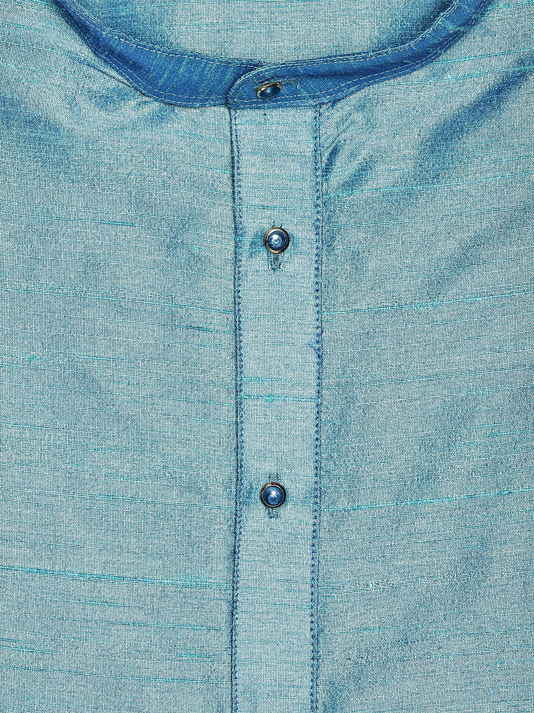 Men's Dupion Satin Sky Blue Mandarin Collar Kurta 11001 - Image 2