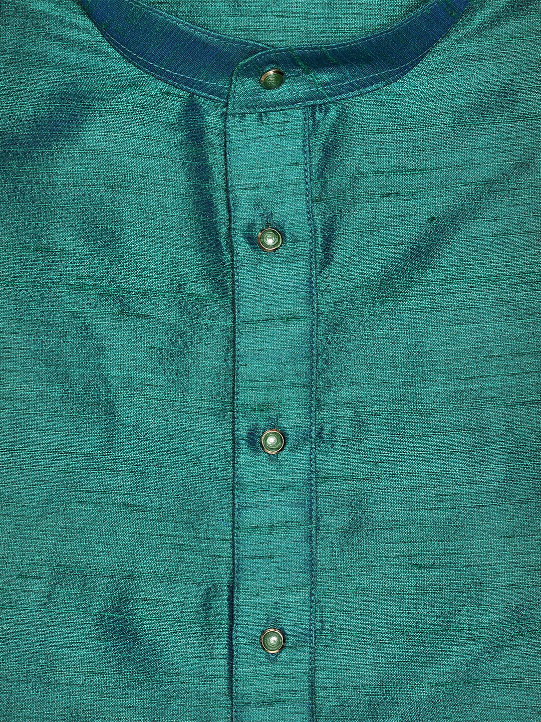 Men's Dupion Satin Teal Green Mandarin Collar Kurta 11001 - Image 2