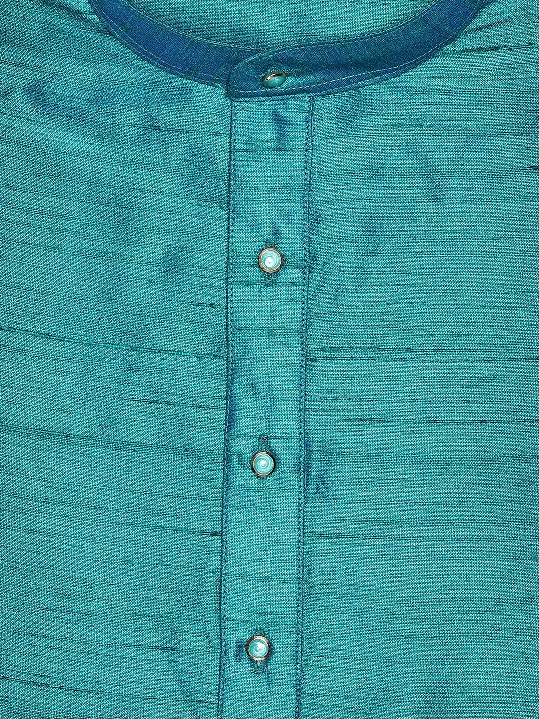 Men's Dupion Satin Teal Mandarin Collar Kurta 11001 - Image 2