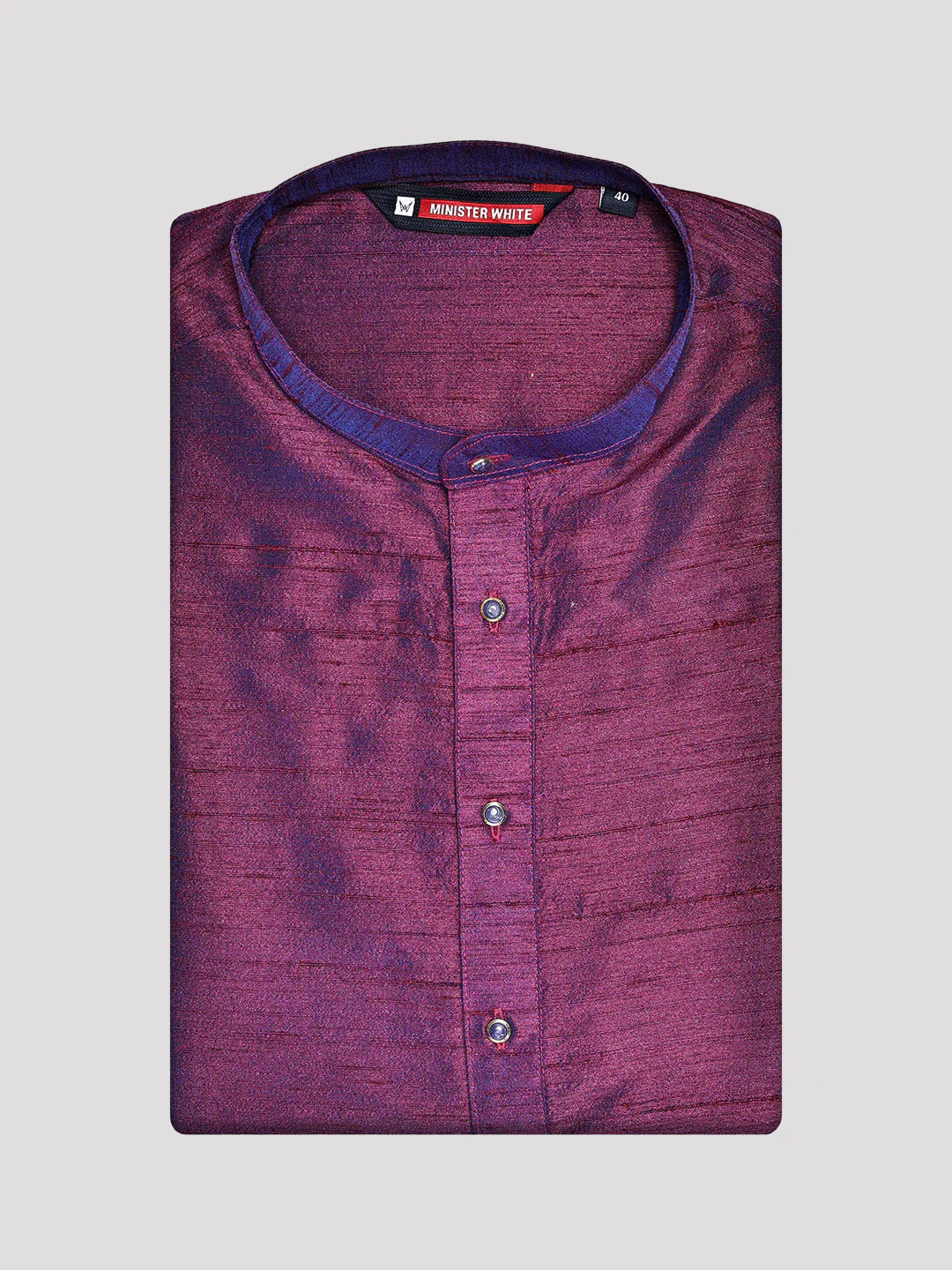 Men's Dupion Satin Wine Mandarin Collar Kurta 11001