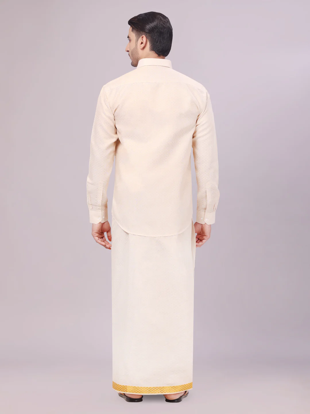 Mens Gold Tissue Jacquard Shirt with Matching Flexi Dhoti Combo Zeebra - Image 5