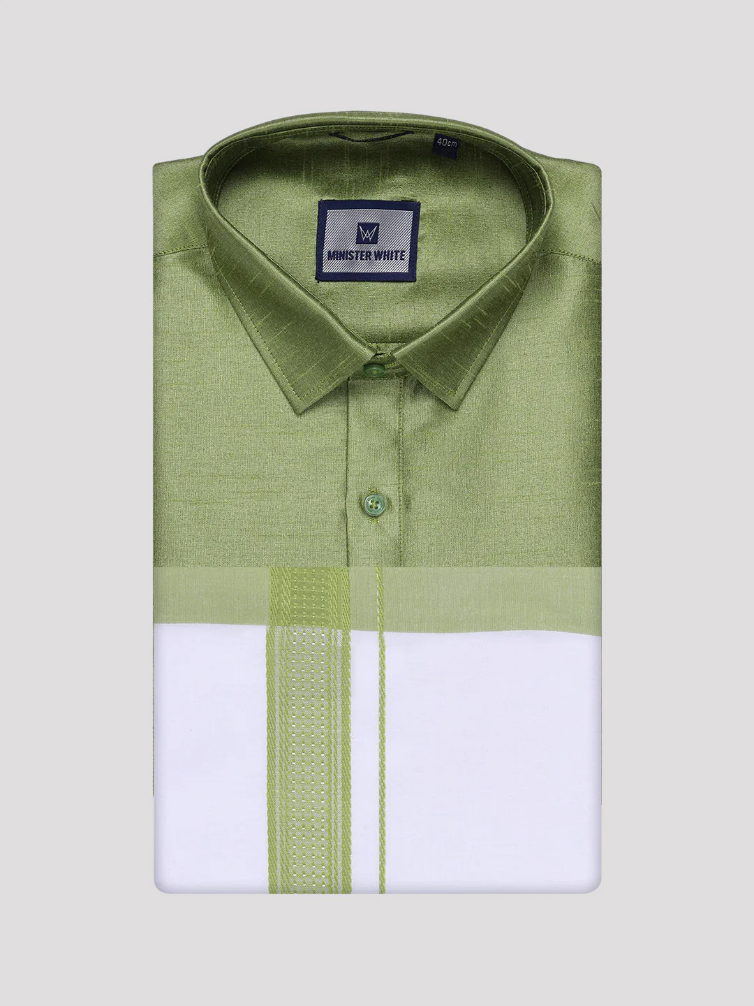 Mens Green Dupion Satin Shirt with Matching Border Dhoti Combo Gora - Image 5