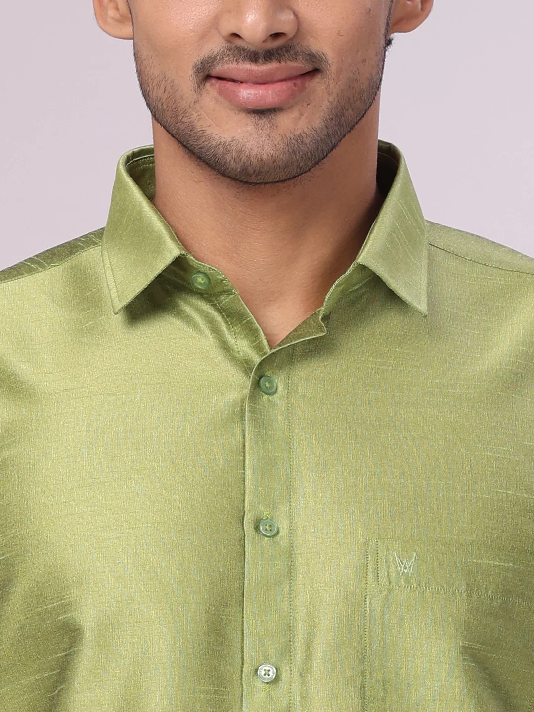 Mens Green Dupion Satin Shirt with Matching Border Flexi Dhoti Combo Gora Flexi - Image 6