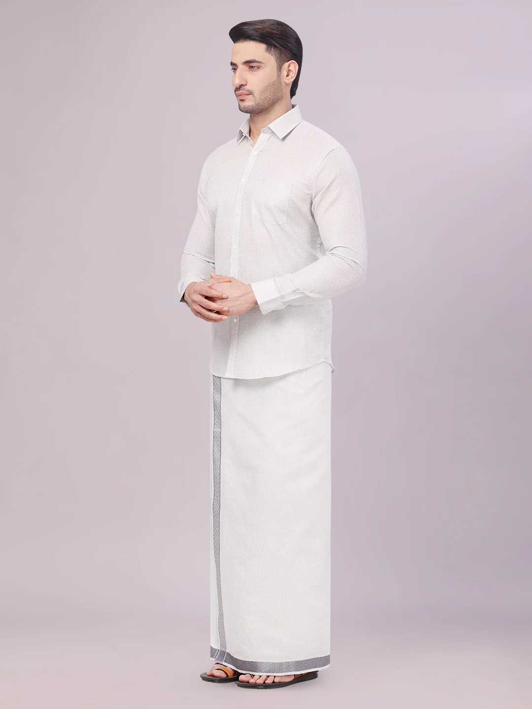Mens Grey Tissue Jacquard Shirt with Matching Dhoti Combo Zeebra - Image 2