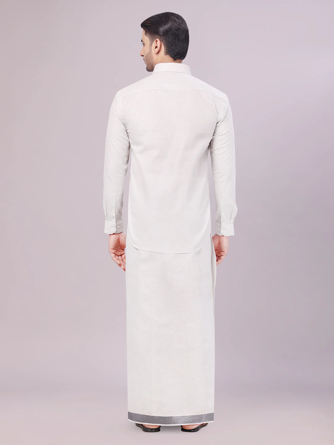 Mens Grey Tissue Jacquard Shirt with Matching Dhoti Combo Zeebra - Image 4