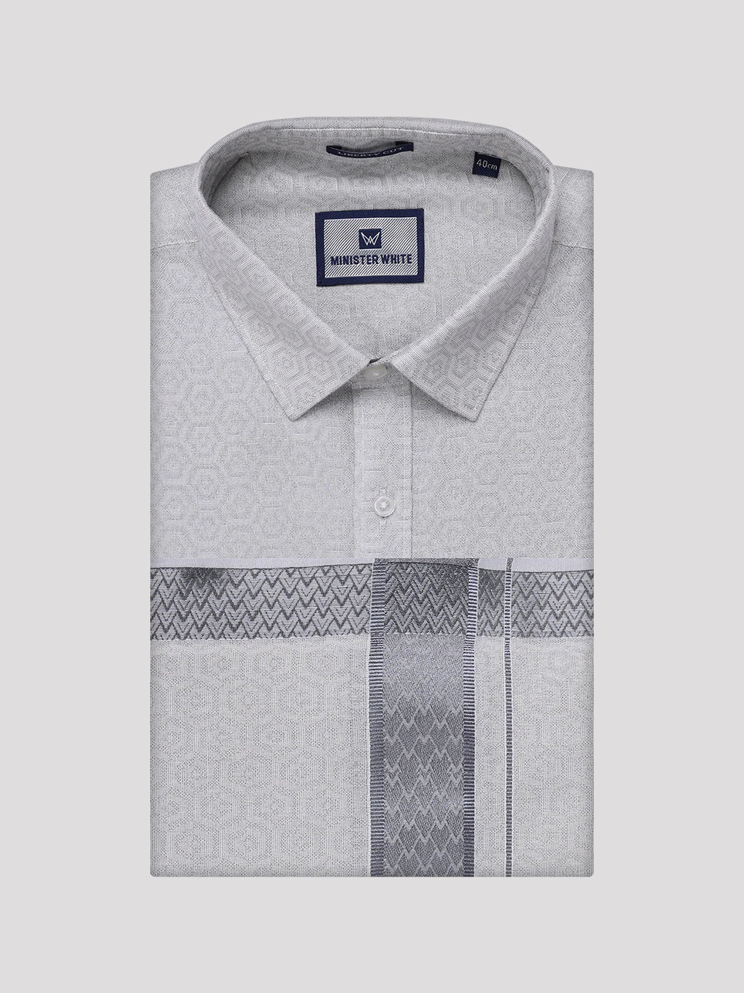 Mens Grey Tissue Jacquard Shirt with Matching Dhoti Combo Zeebra - Image 7