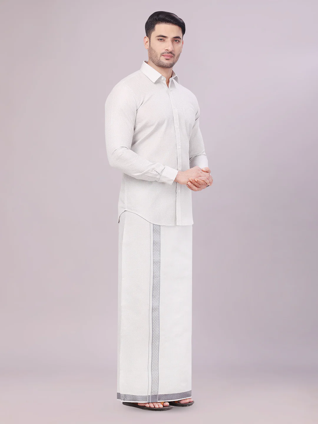 Mens Grey Tissue Jacquard Shirt with Matching Flexi Dhoti Combo Zeebra - Image 3