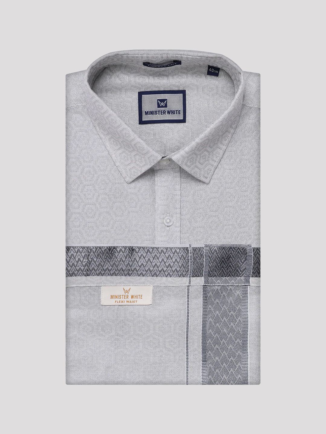 Mens Grey Tissue Jacquard Shirt with Matching Flexi Dhoti Combo Zeebra - Image 8