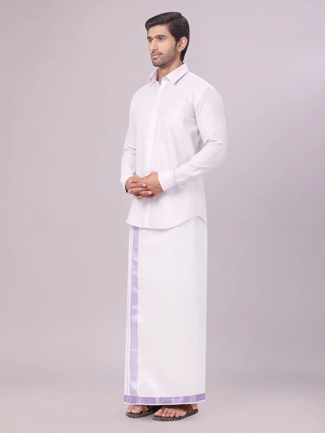 Men's Lavender Tissue Jacquard Shirt with Matching Dhoti Combo Zeus - Image 2