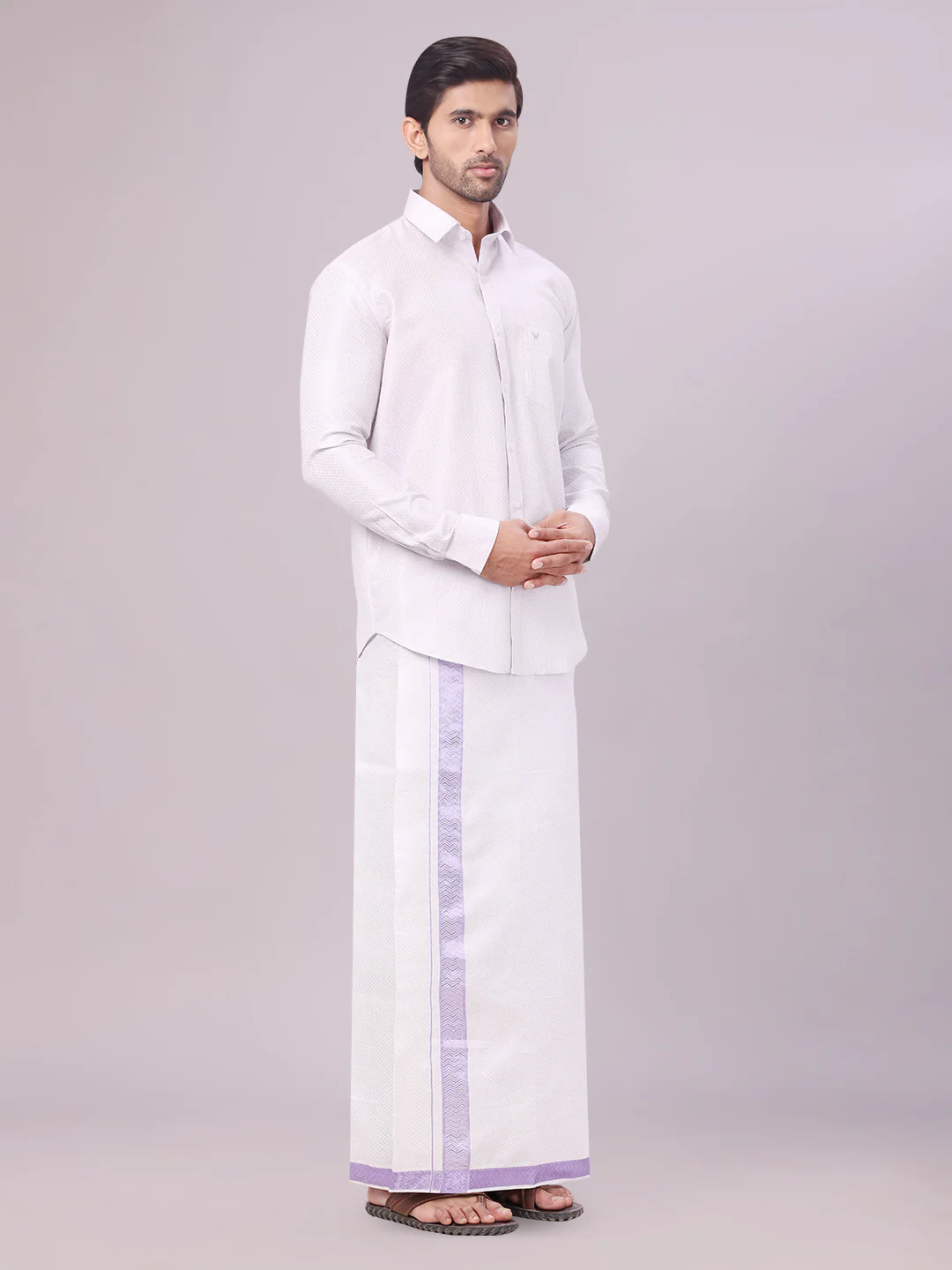 Men's Lavender Tissue Jacquard Shirt with Matching Dhoti Combo Zeus - Image 3