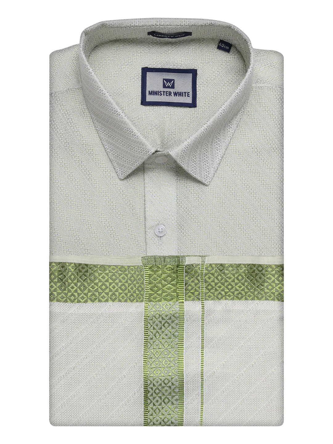 Men's Leaf Green Tissue Jacquard Shirt with Matching Dhoti Combo Zeus - Image 7