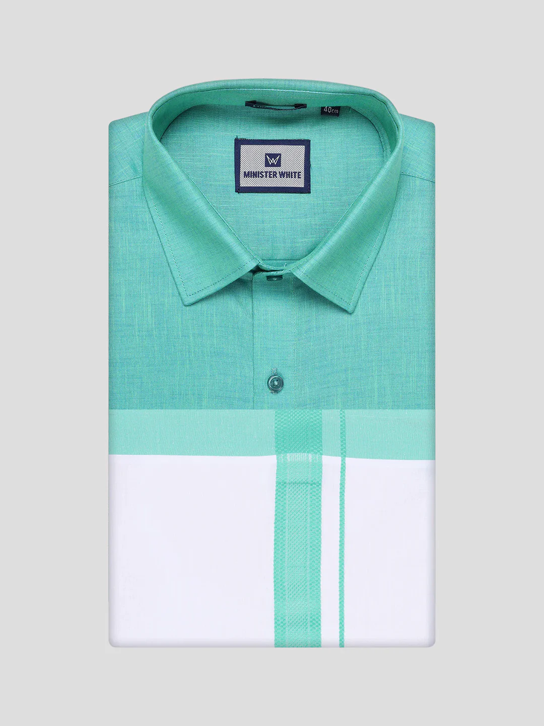 Men's Mint Blue Color Shirt with Matching Fancy Border Dhoti Combo Lemax - Image 10