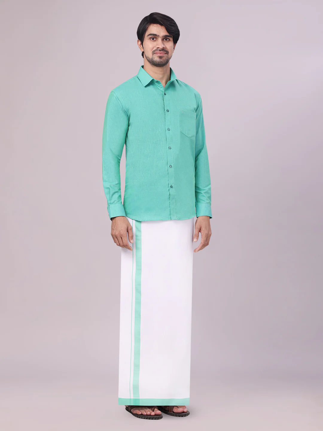 Men's Mint Blue Color Shirt with Matching Fancy Border Dhoti Combo Lemax - Image 5