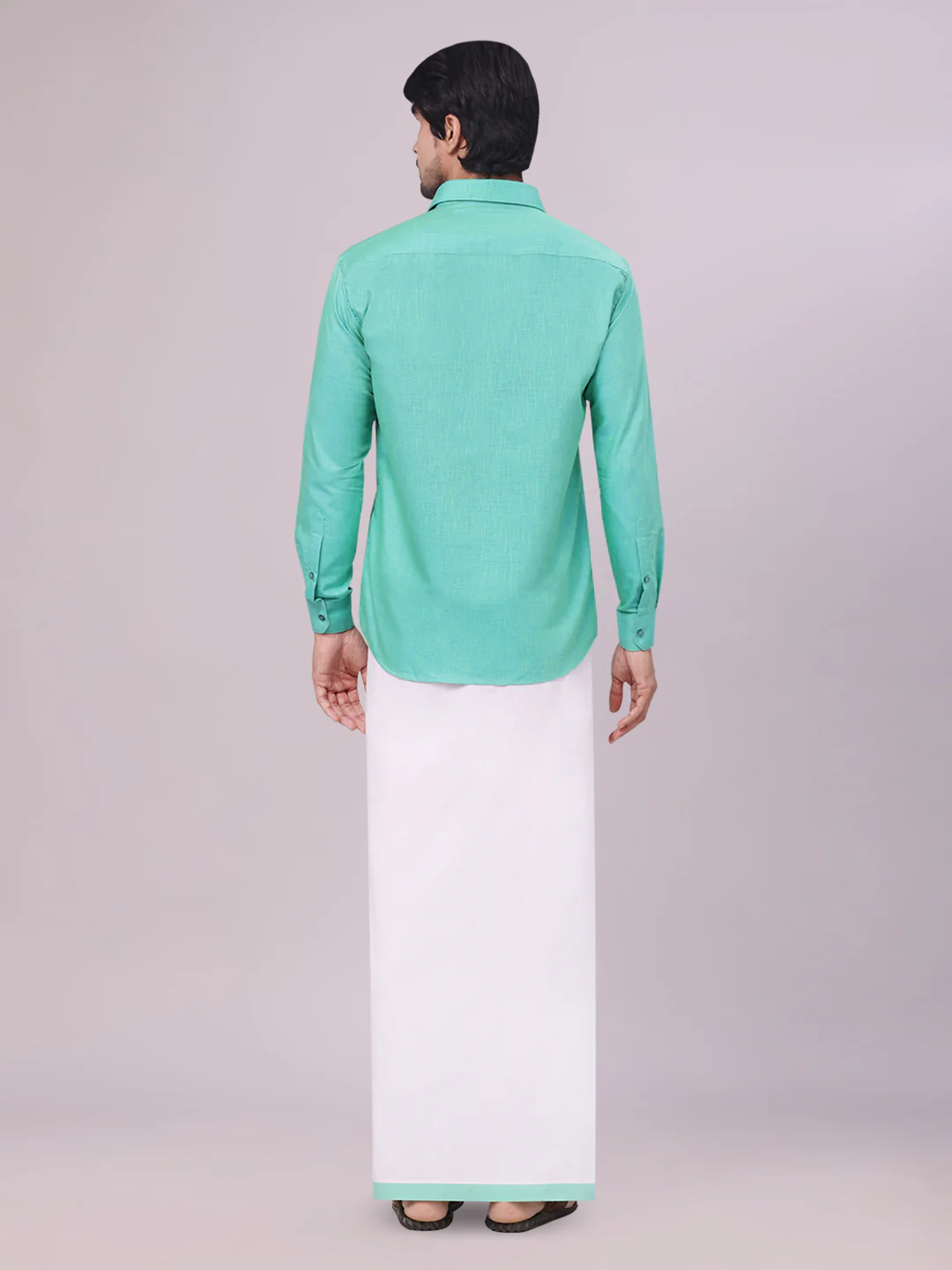 Men's Mint Blue Color Shirt with Matching Fancy Border Dhoti Combo Lemax - Image 7