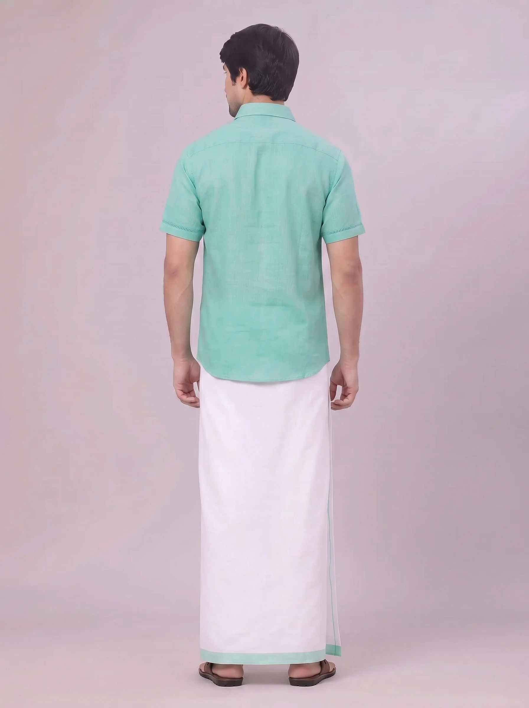 Men's Mint Blue Color Shirt with Matching Fancy Border Dhoti Combo Lemax - Image 8