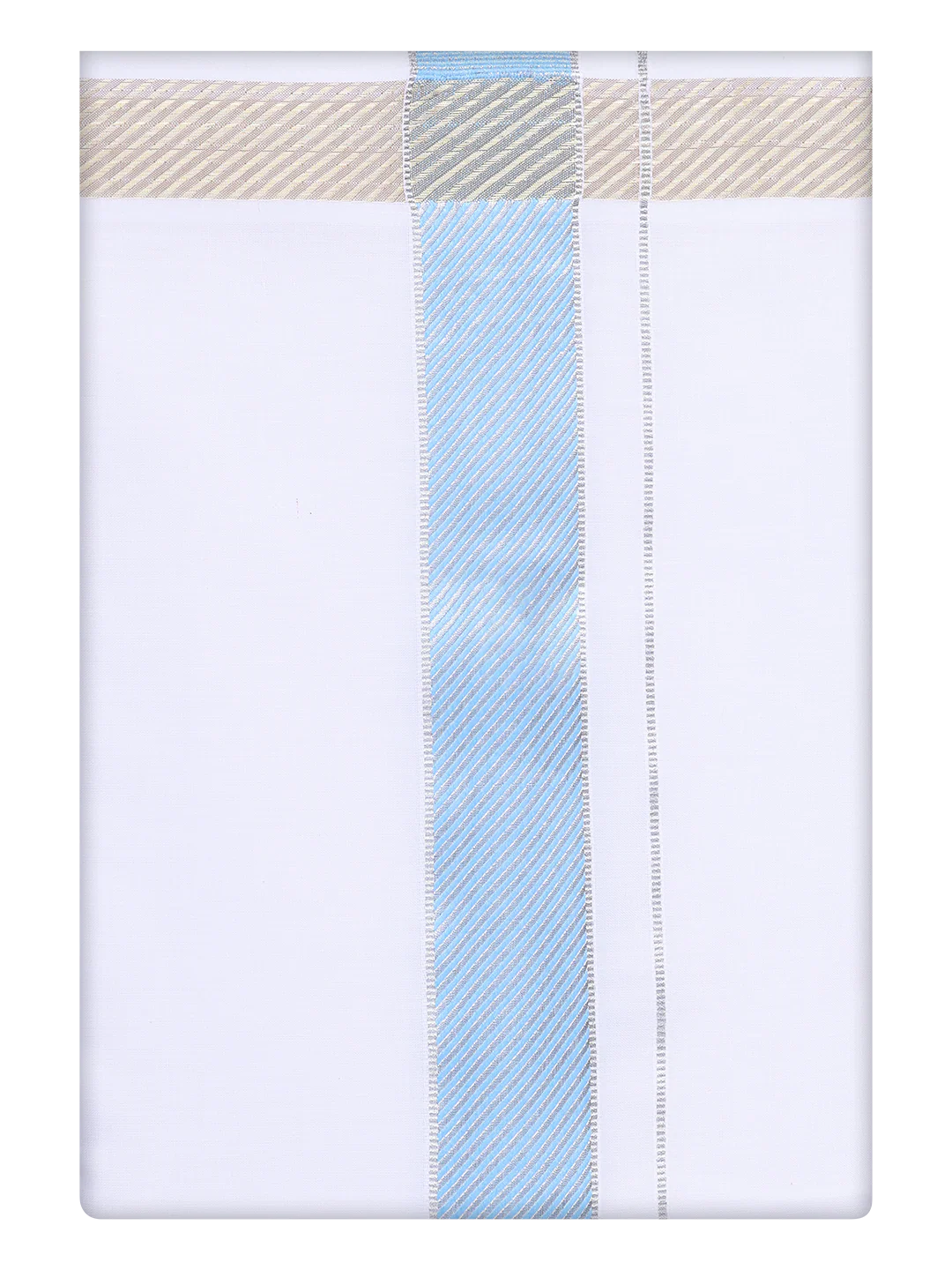 Mens Light Blue Shirt with Matching jacquard Weave Border Dhoti Combo Marsh - Image 10
