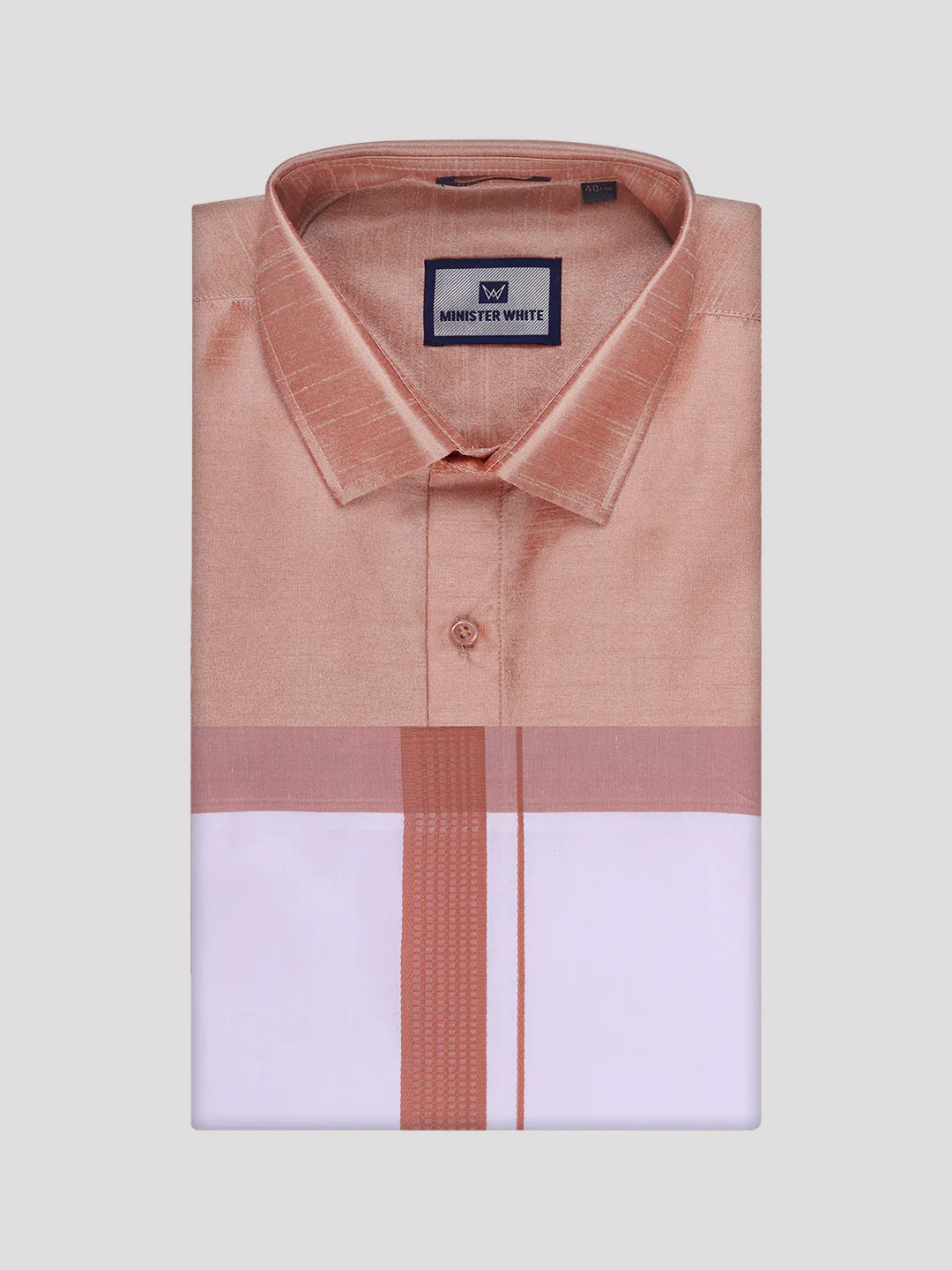 Mens Light Brown Dupion Satin Shirt with Matching Border Dhoti Combo Gora - Image 5