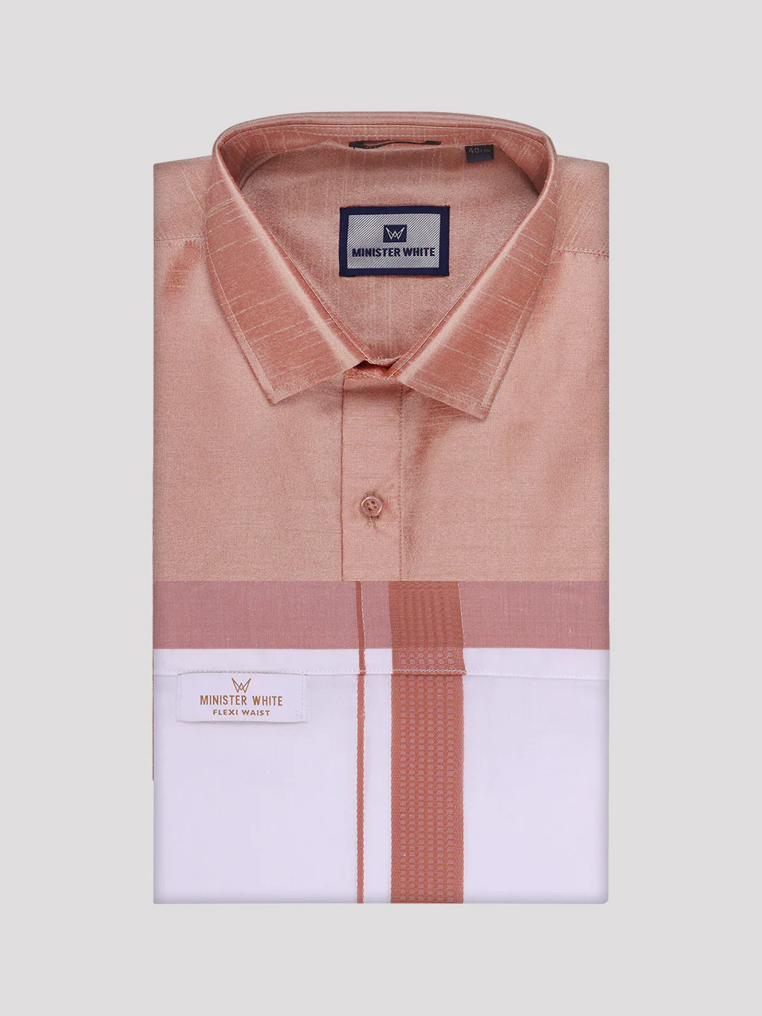 Mens Light Brown Dupion Satin Shirt with Matching Border Flexi Dhoti Combo Gora Flexi - Image 7