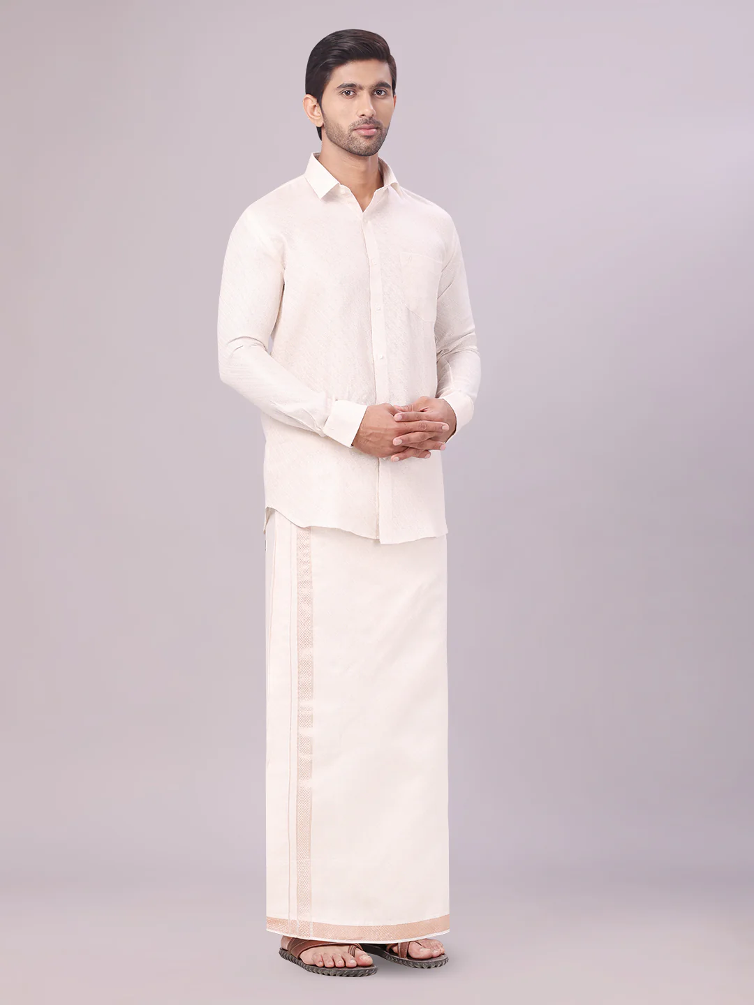 Men's Light Copper Tissue Jacquard Shirt with Matching Dhoti Combo Zeus - Image 3