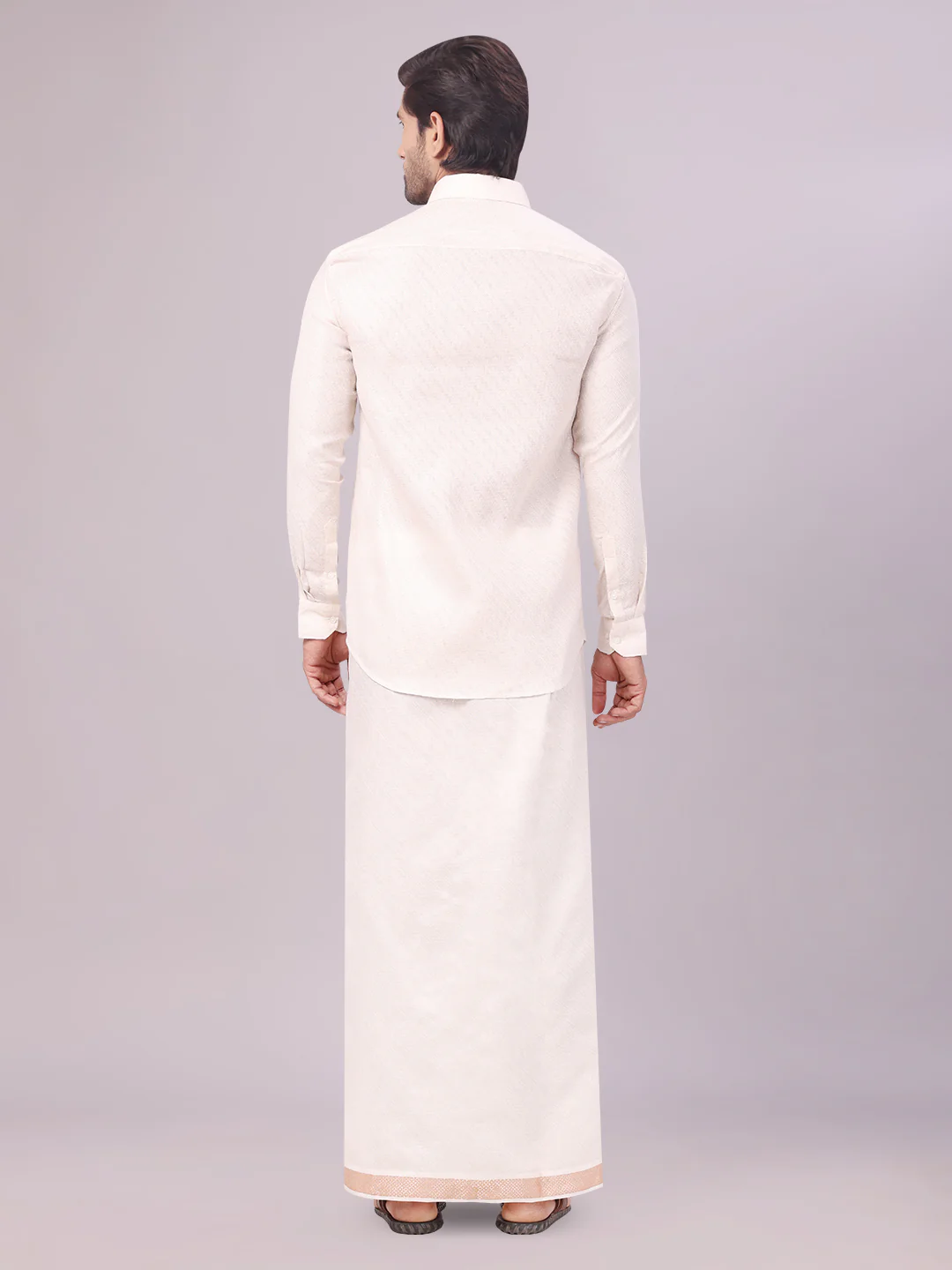 Men's Light Copper Tissue Jacquard Shirt with Matching Dhoti Combo Zeus - Image 4