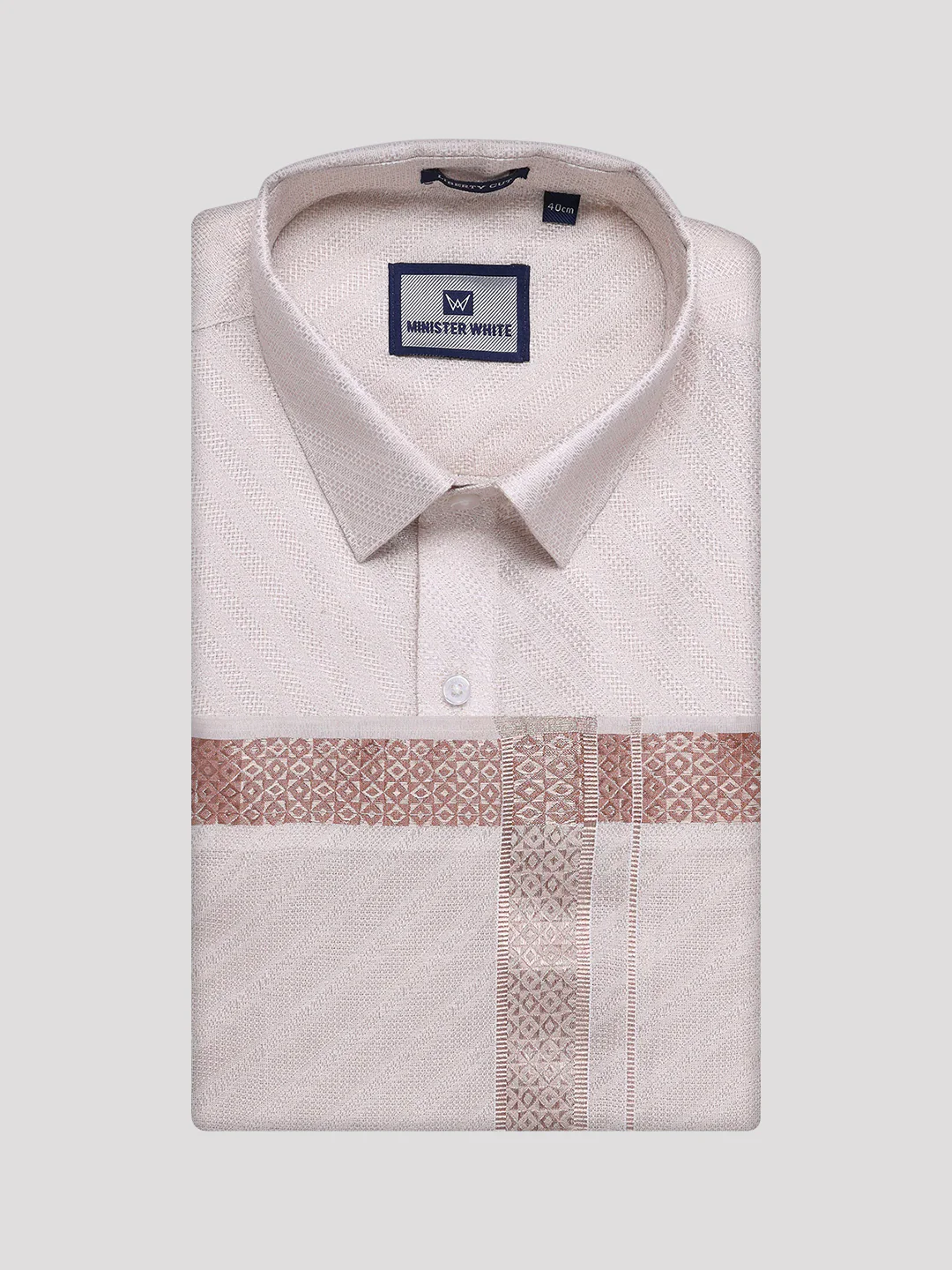 Men's Light Copper Tissue Jacquard Shirt with Matching Dhoti Combo Zeus - Image 7