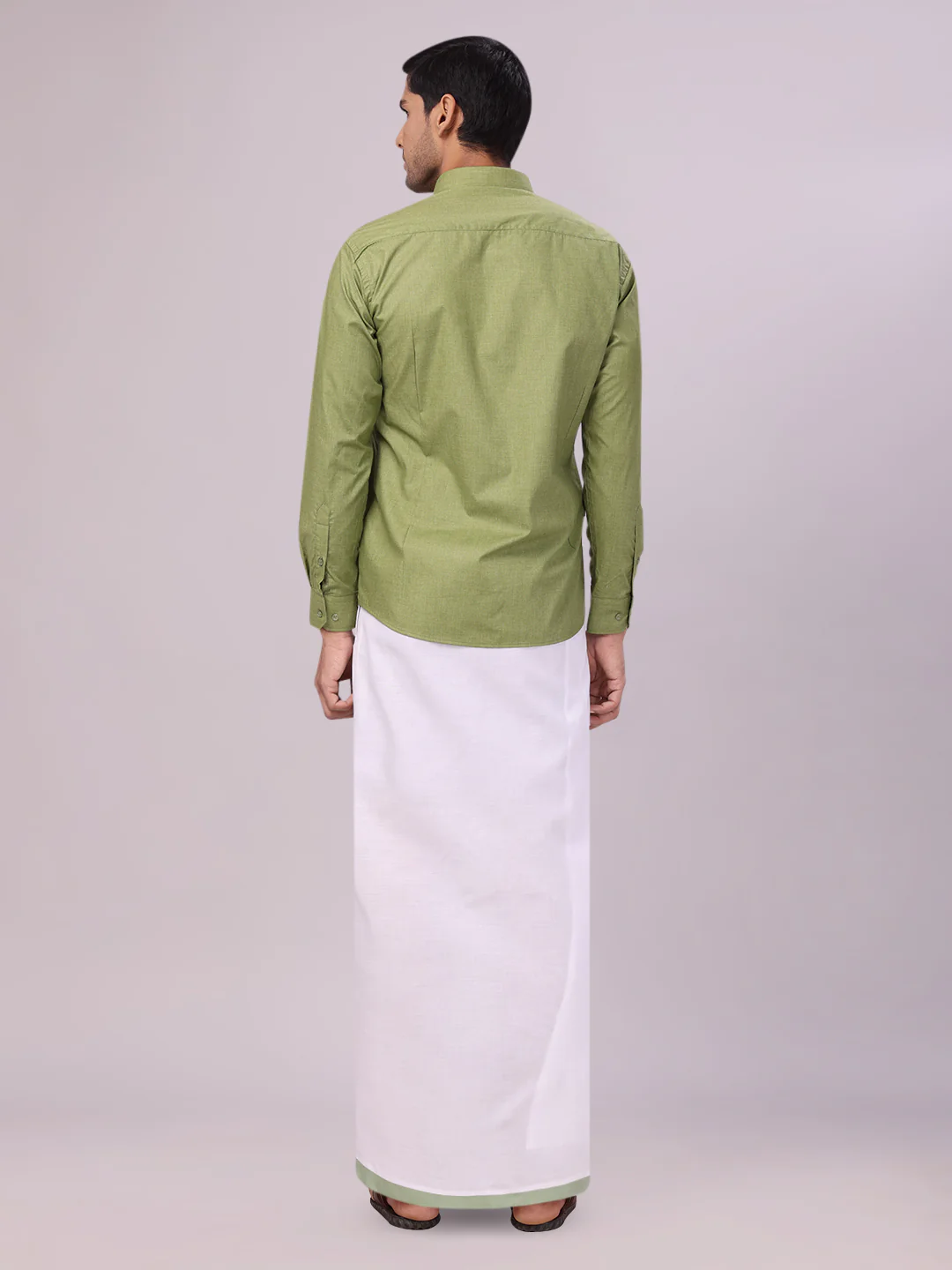 Mens Light Green Color Shirt with Matching Border Dhoti Combo Casper - Image 7