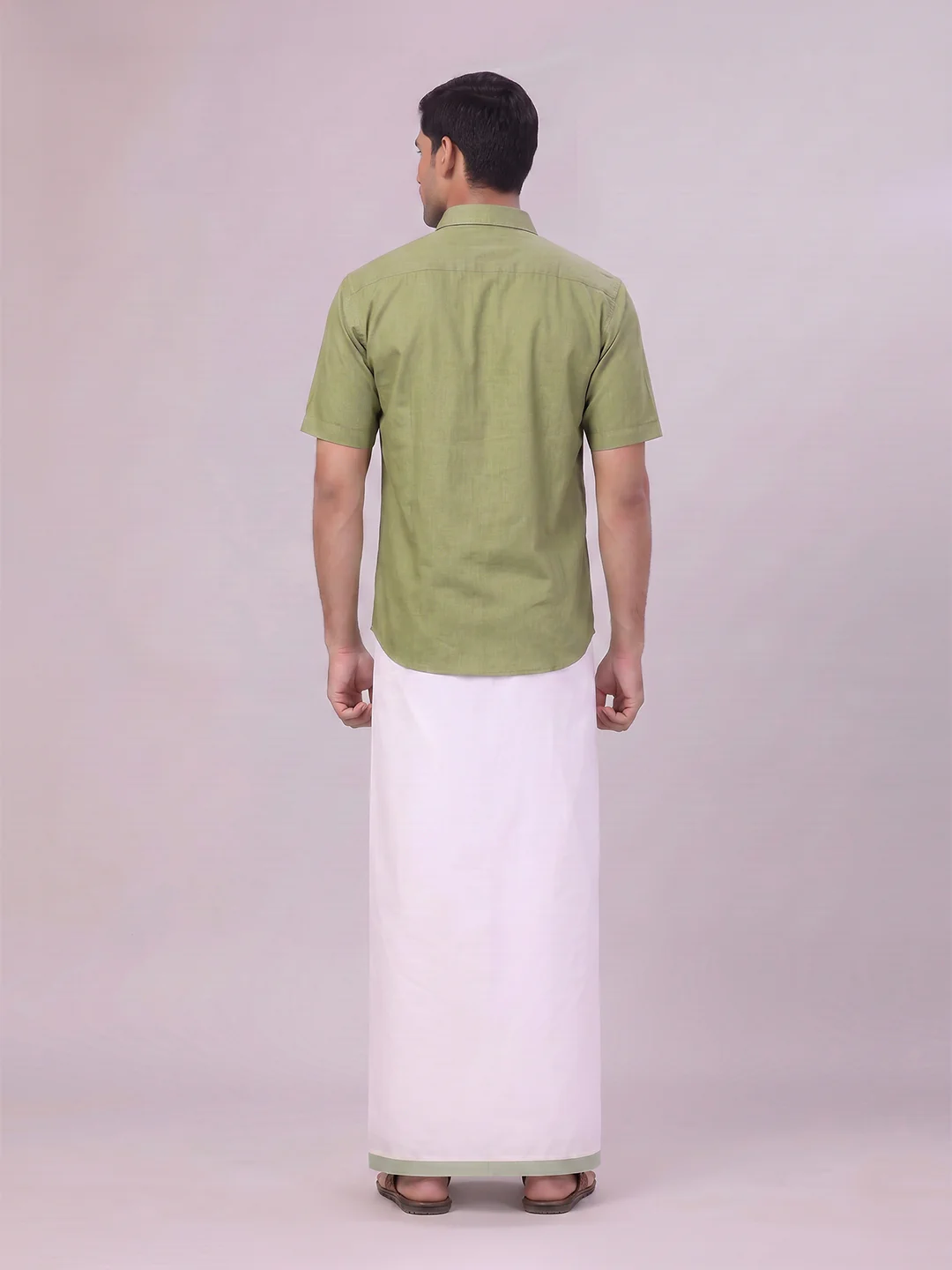 Mens Light Green Color Shirt with Matching Border Dhoti Combo Casper - Image 8