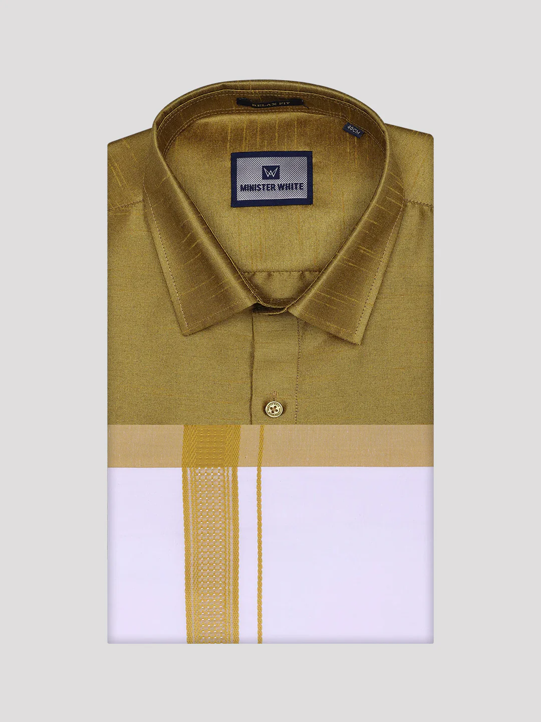 Mens Light Green Dupion Satin Color Shirt with Matching Border Flexi Dhoti Combo Gora Flexi
