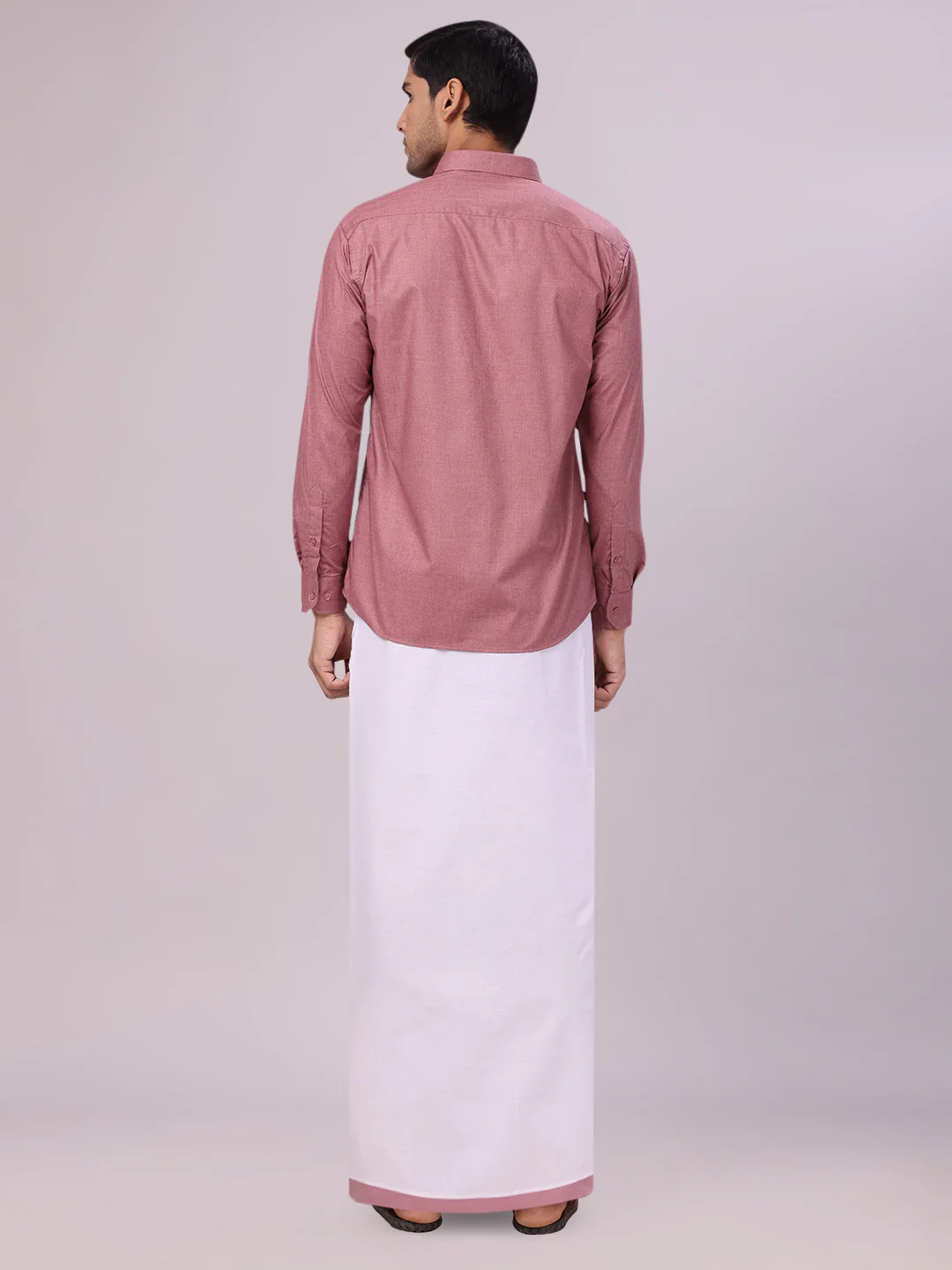 Mens Light Maroon Color Shirt with Matching Border Dhoti Combo Casper - Image 7
