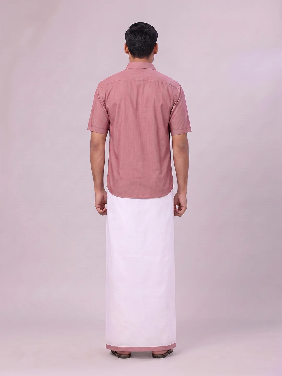 Mens Light Maroon Color Shirt with Matching Border Dhoti Combo Casper - Image 8