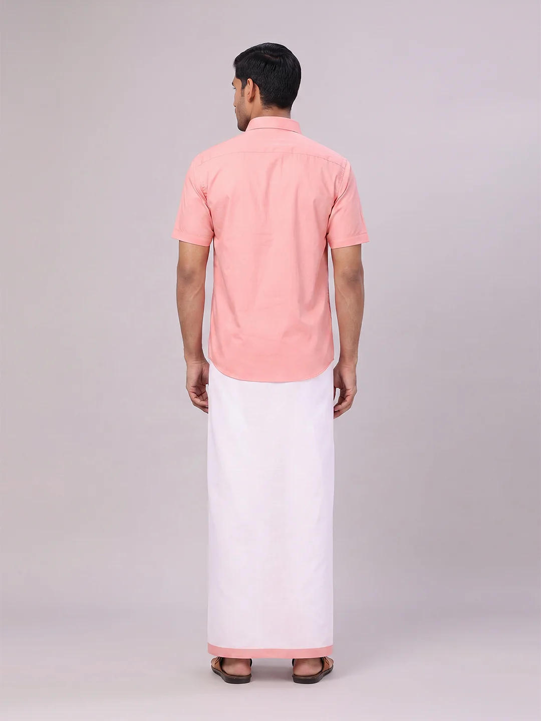 Mens Light Pink Color Shirt with Matching Border Dhoti Combo Casper - Image 8