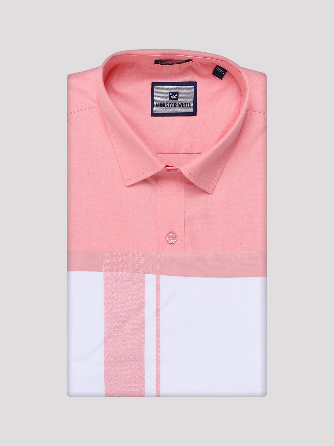 Mens Light Pink Color Shirt with Matching Border Dhoti Combo Casper - Image 9