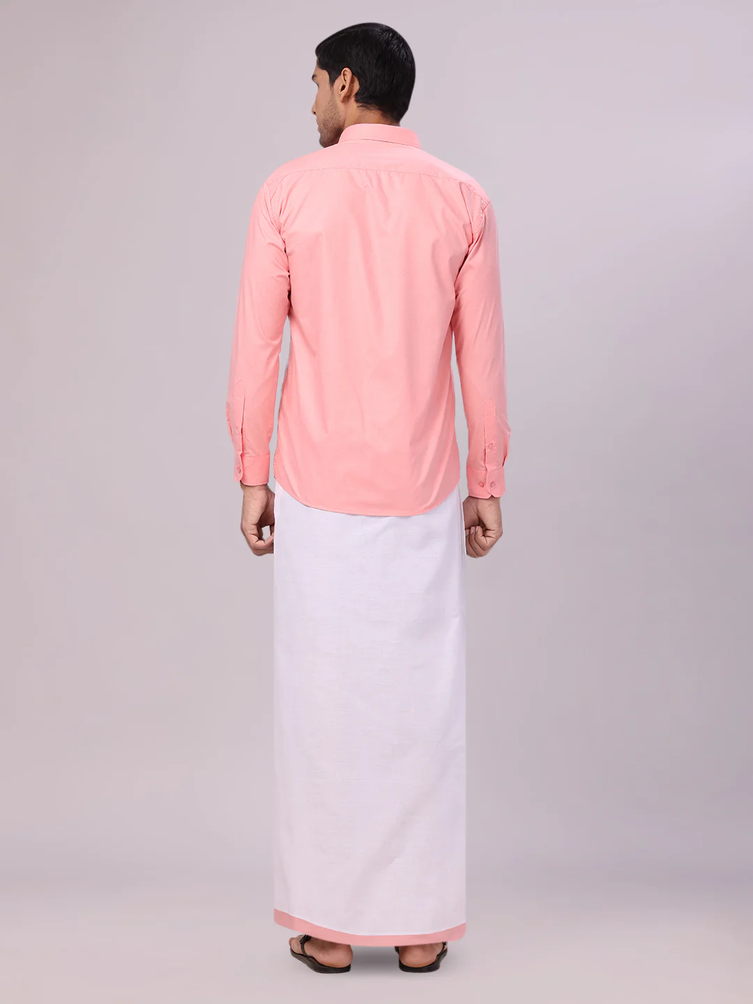 Mens Light Pink Shirt with Matching Border Flexi Dhoti Combo Casper Flexi - Image 5