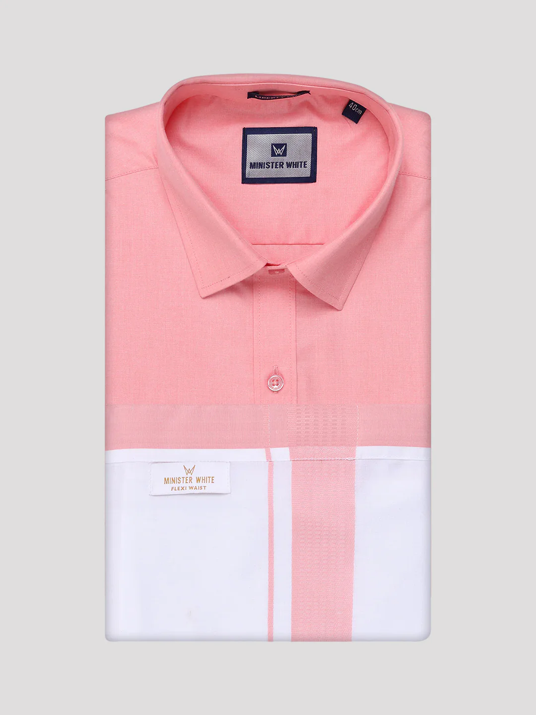 Mens Light Pink Shirt with Matching Border Flexi Dhoti Combo Casper Flexi - Image 7