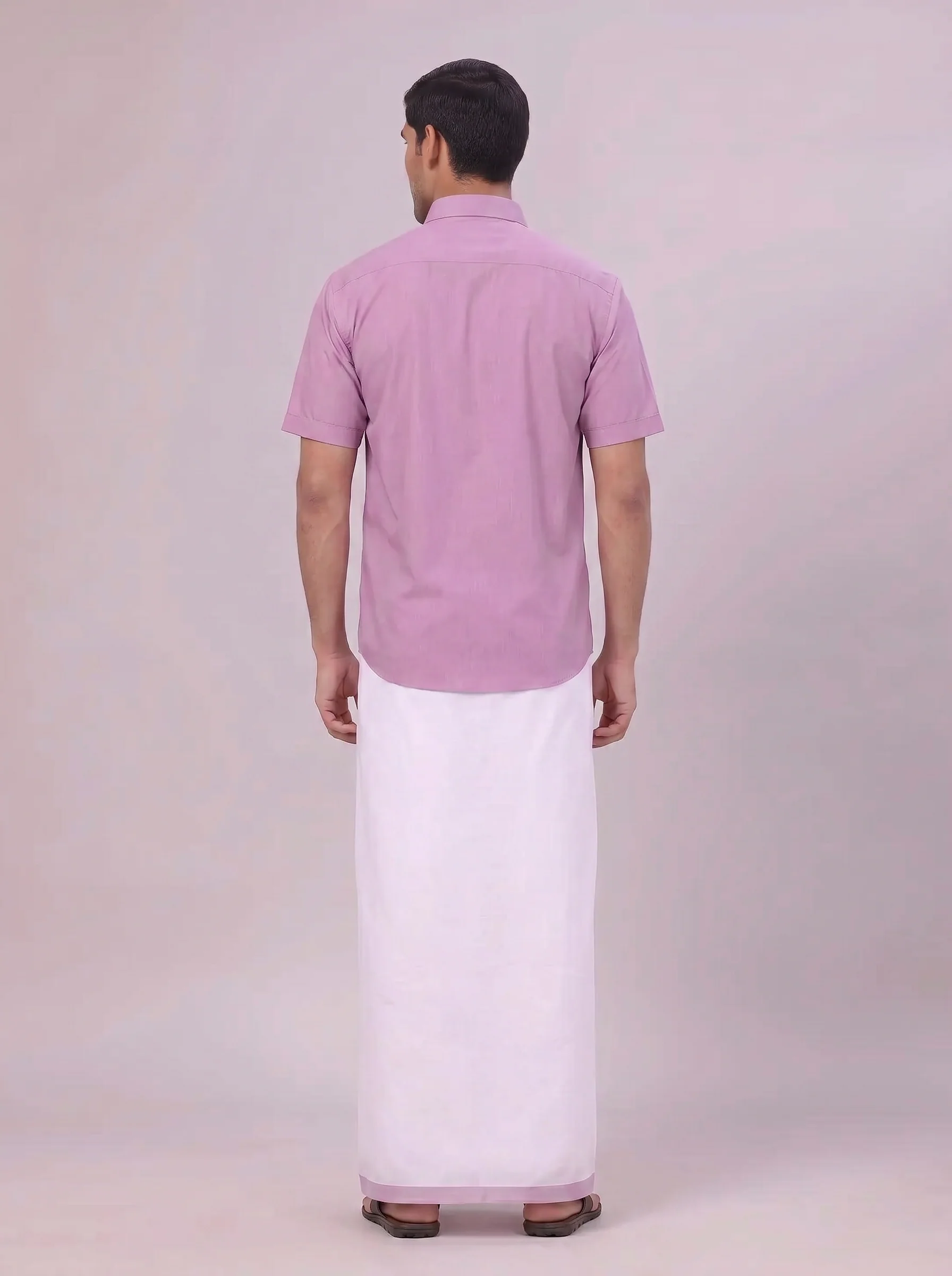 Mens Light Purple Color Shirt with Matching Border Dhoti Combo Casper - Image 8