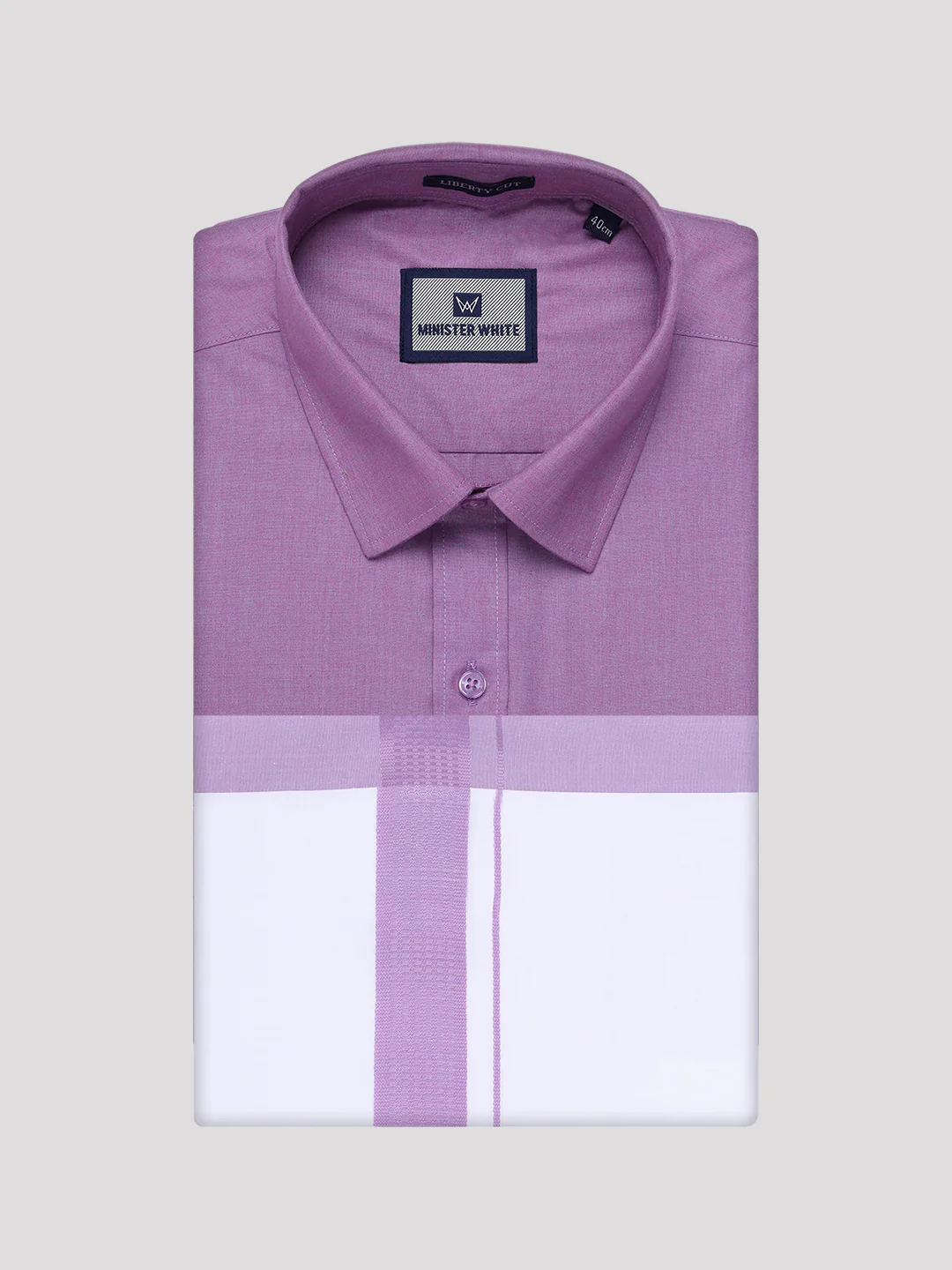 Mens Light Purple Color Shirt with Matching Border Dhoti Combo Casper - Image 9