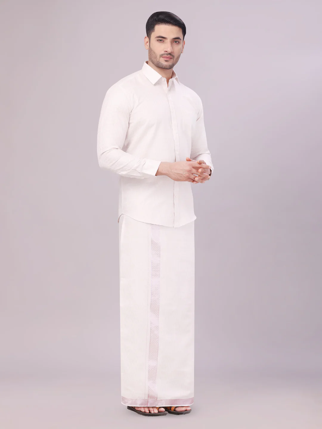 Mens Light Rose Colour Jacquard Shirt with Matching Flexi Dhoti Combo Zeebra - Image 3